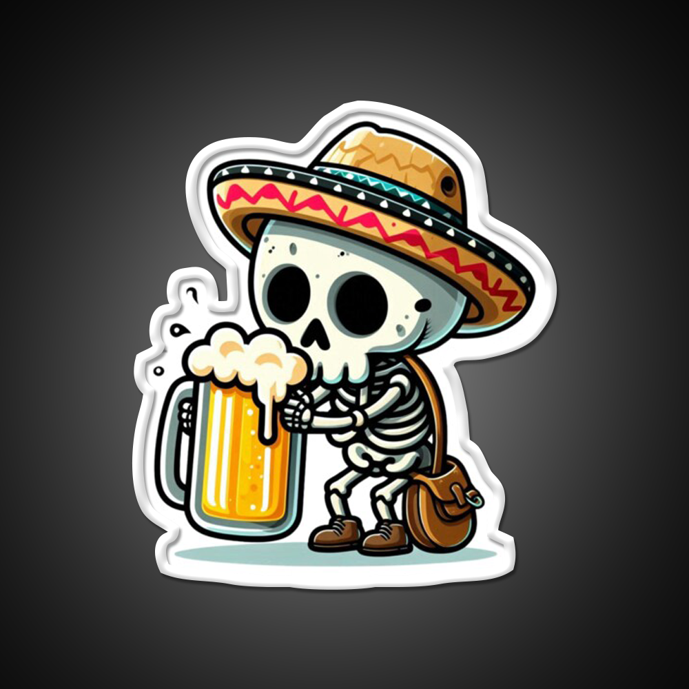 Cute Skeleton Holding A Beer With Mexican Hat Beer Bar Decor Led Neon Sign Rgb Color - LED neon sign view 11