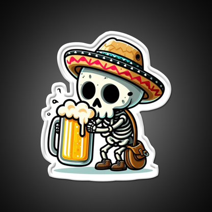 Cute Skeleton Holding A Beer With Mexican Hat Beer Bar Decor Led Neon Sign Rgb Color - LED neon sign view 11