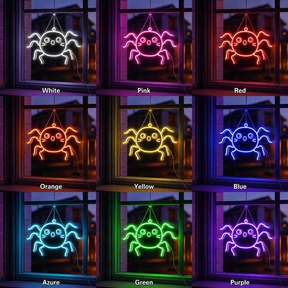 Cute Spider LED Neon Sign day and night comparison