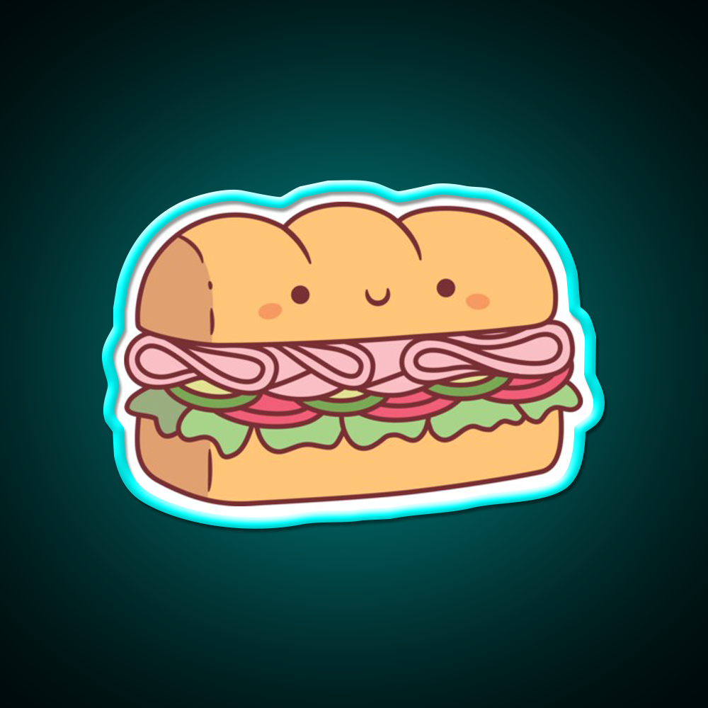 Cute Submarine Sandwich Bread Fast Food Led Neon Sign For Burger Place Rgb Color