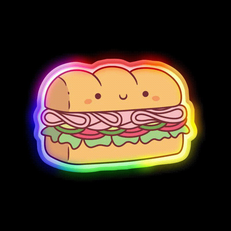 Cute Submarine Sandwich Bread Fast Food Led Neon Sign For Burger Place Rgb Color