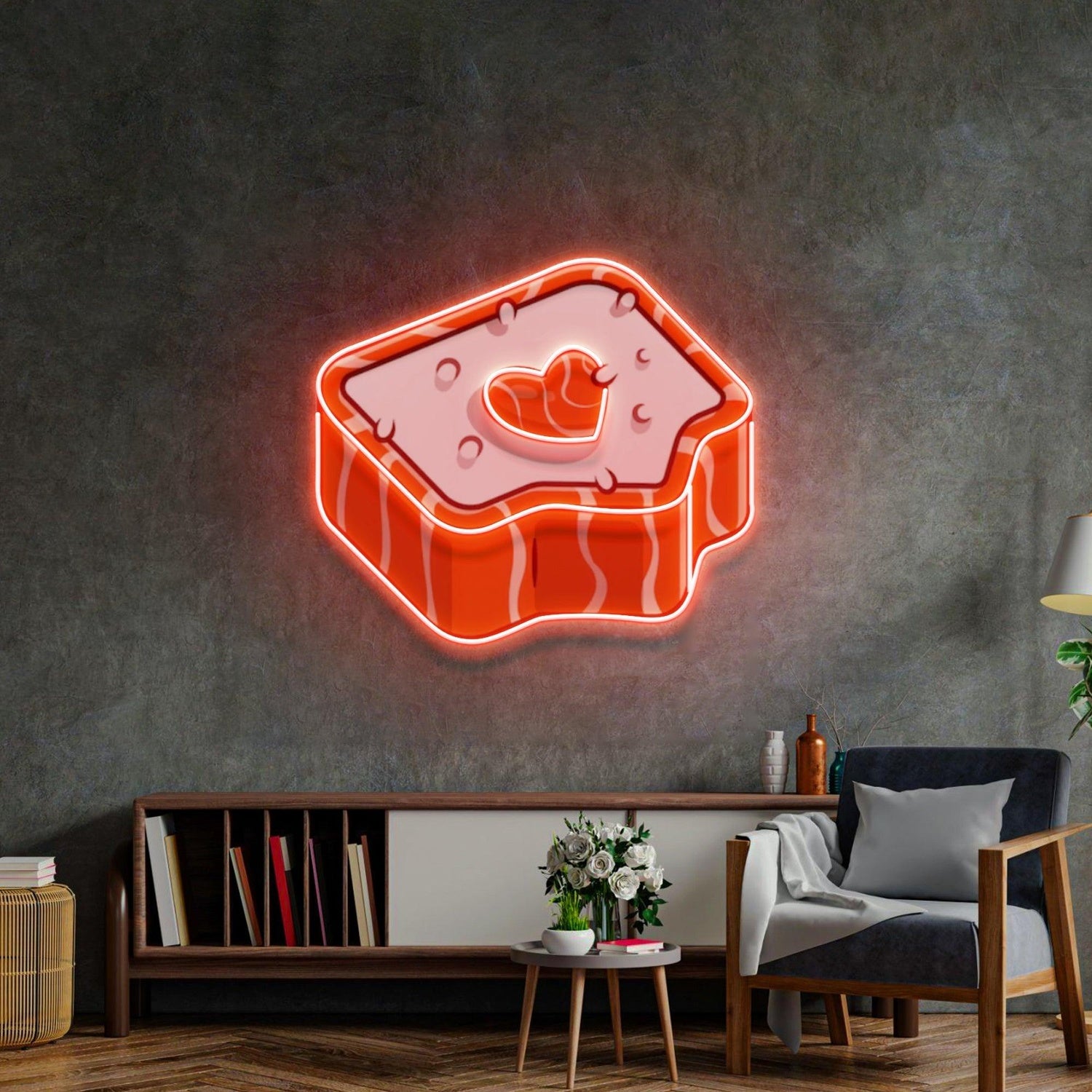 Cute Sushi Heart Orange-Pink Uv Printed Led Neon Sign For Home Decor | Shineneon
