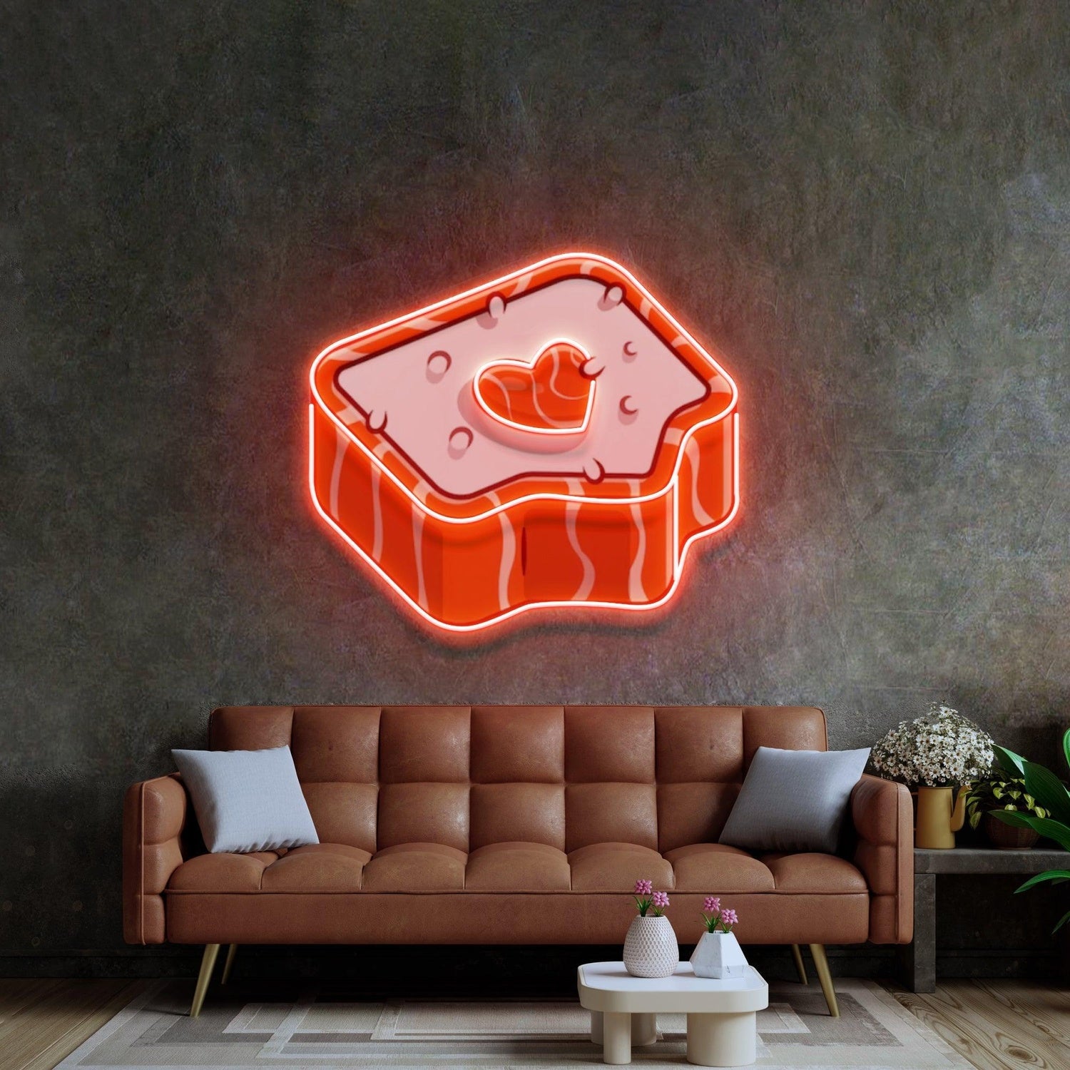 Cute Sushi Heart Orange-Pink Uv Printed Led Neon Sign For Home Decor | Shineneon