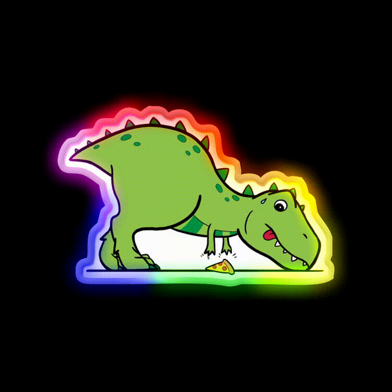Cute T Rex Reaching For Pizza Snack Food Led Neon Sign Rgb Color - LED neon sign close-up detail