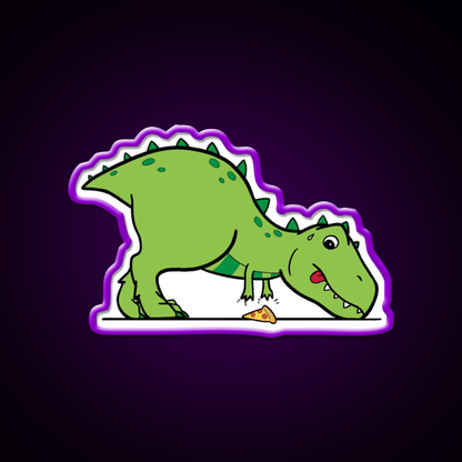 Cute T Rex Reaching For Pizza Snack Food Led Neon Sign Rgb Color - Shineneon