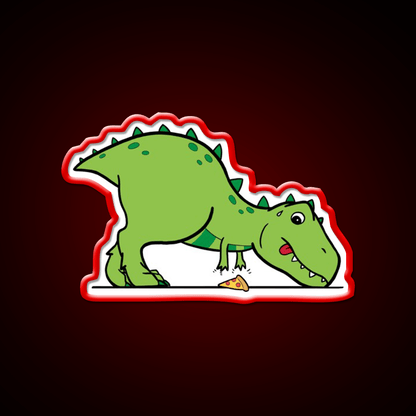 Cute T Rex Reaching For Pizza Snack Food Led Neon Sign Rgb Color - Shineneon