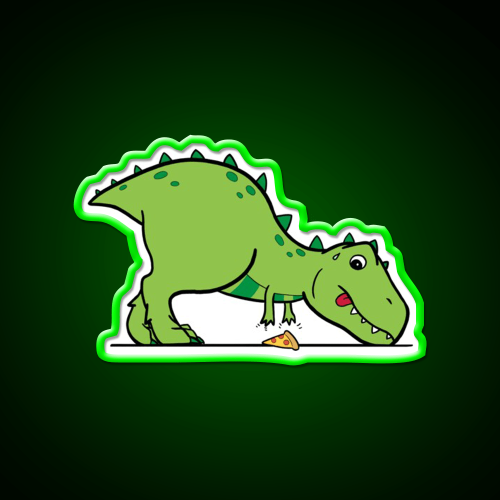 Cute T Rex Reaching For Pizza Snack Food Led Neon Sign Rgb Color - Shineneon