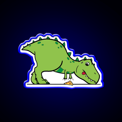 Cute T Rex Reaching For Pizza Snack Food Led Neon Sign Rgb Color - Shineneon