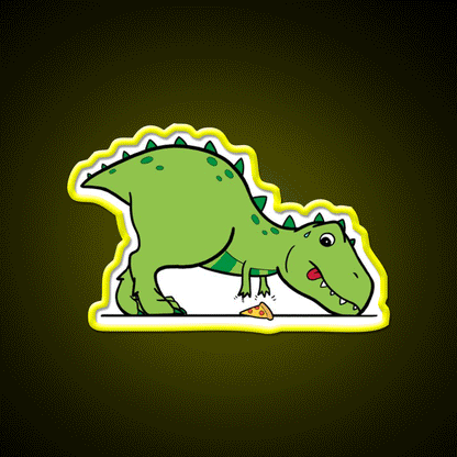 Cute T Rex Reaching For Pizza Snack Food Led Neon Sign Rgb Color - Custom LED neon sign front view