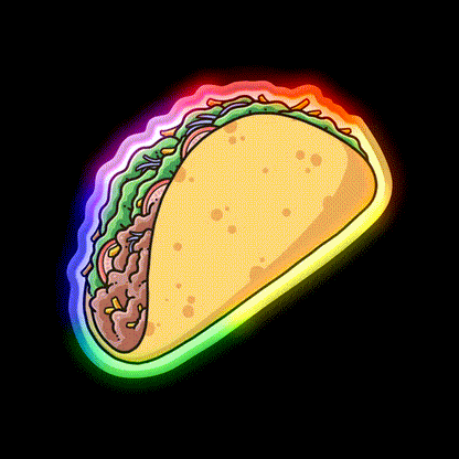 Cute Taco Food Illustration Taco Led Neon Sign Mexican Food Sign Rgb Color - LED neon sign close-up detail