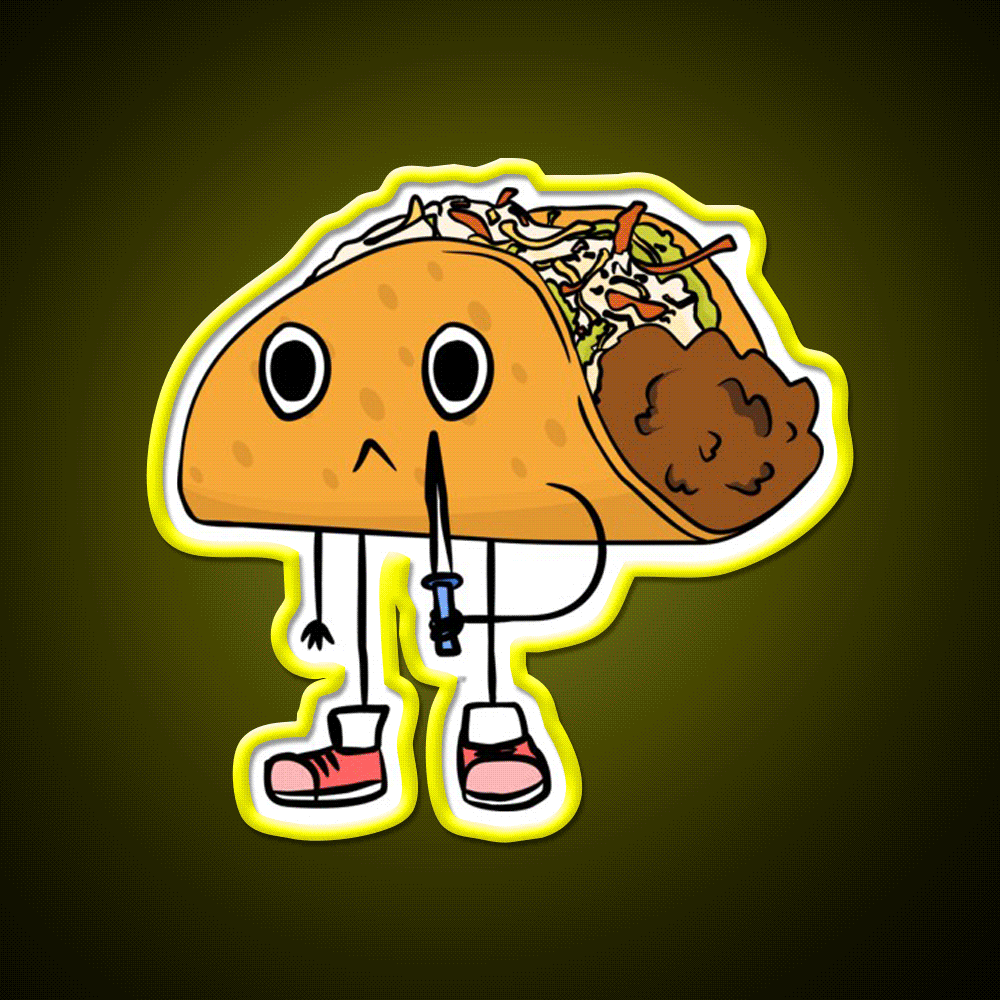 Cute Taco Holding Knife Taco Led Neon Sign Mexican Food Sign Rgb Color - Custom LED neon sign front view