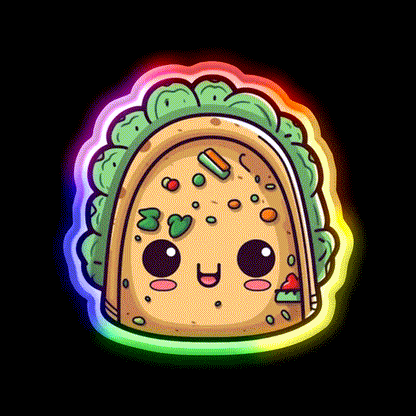 Cute Taco Led Neon Sign Mexican Food Sign Kawaii Taco Rgb Color - LED neon sign close-up detail