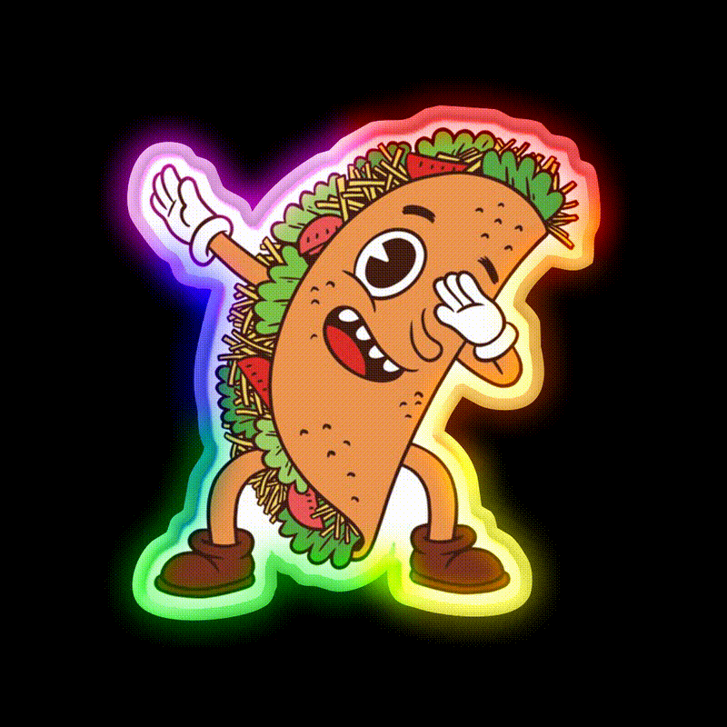 Cute Tacos Dabbing Taco Lover Taco Led Neon Sign Mexican Food Sign Rgb Color - LED neon sign close-up detail