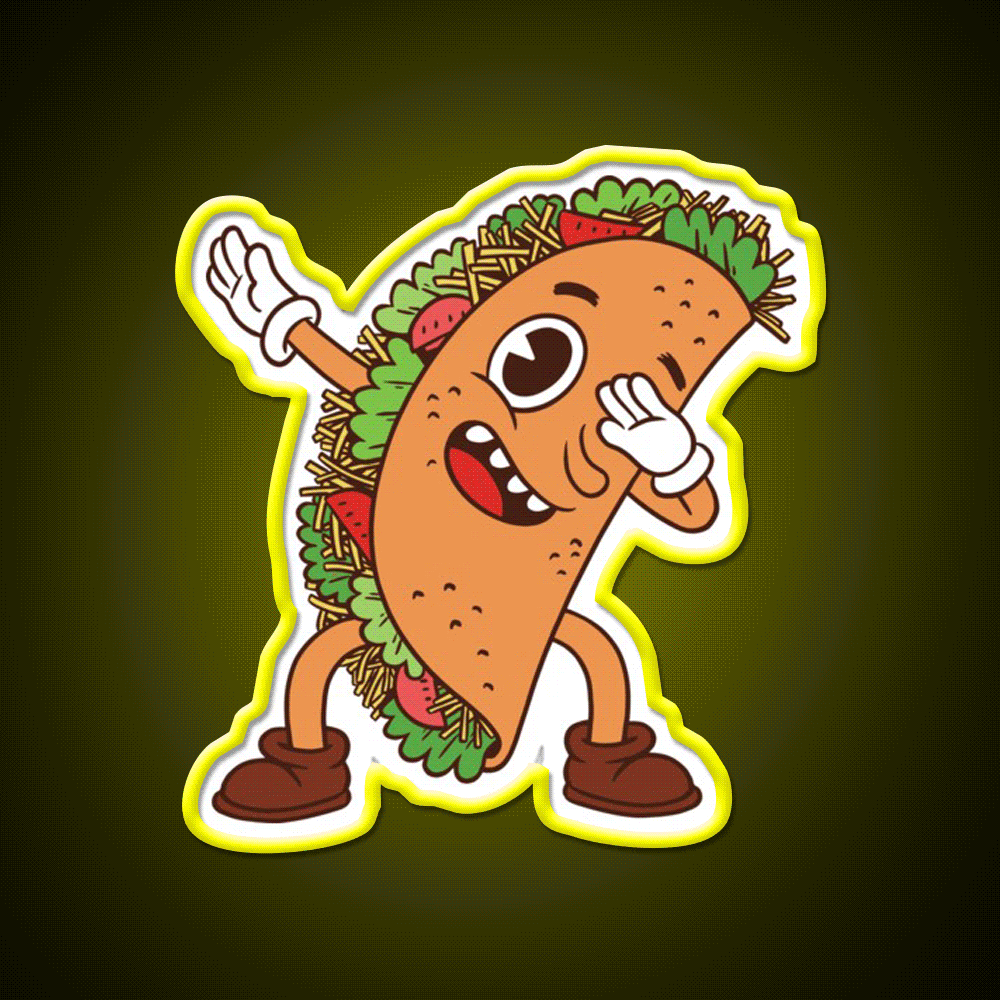 Cute Tacos Dabbing Taco Lover Taco Led Neon Sign Mexican Food Sign Rgb Color - Custom LED neon sign front view
