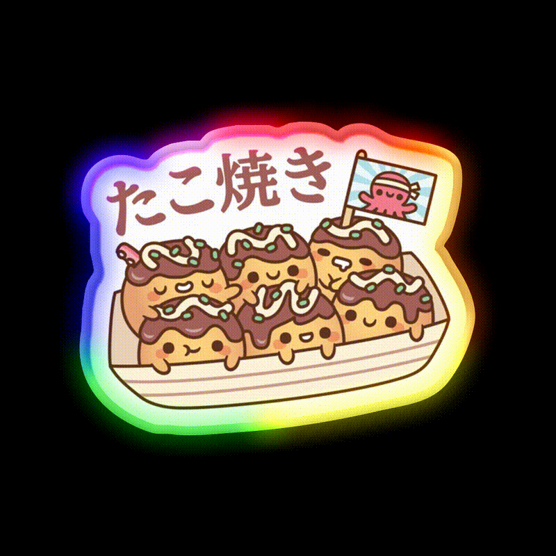 Cute Takoyaki Octopus Balls Japanese Street Food Snack Food Led Neon Sign Rgb Color - LED neon sign close-up detail