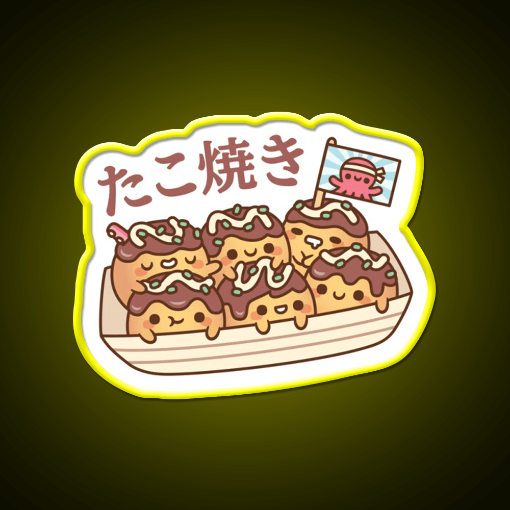 Cute Takoyaki Octopus Balls Japanese Street Food Snack Food Led Neon Sign Rgb Color - Shineneon