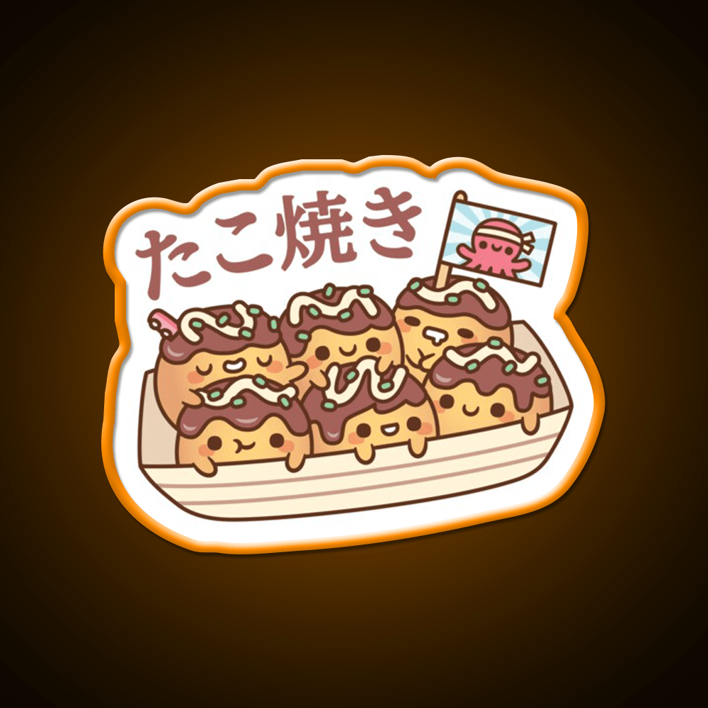 Cute Takoyaki Octopus Balls Japanese Street Food Snack Food Led Neon Sign Rgb Color - Shineneon