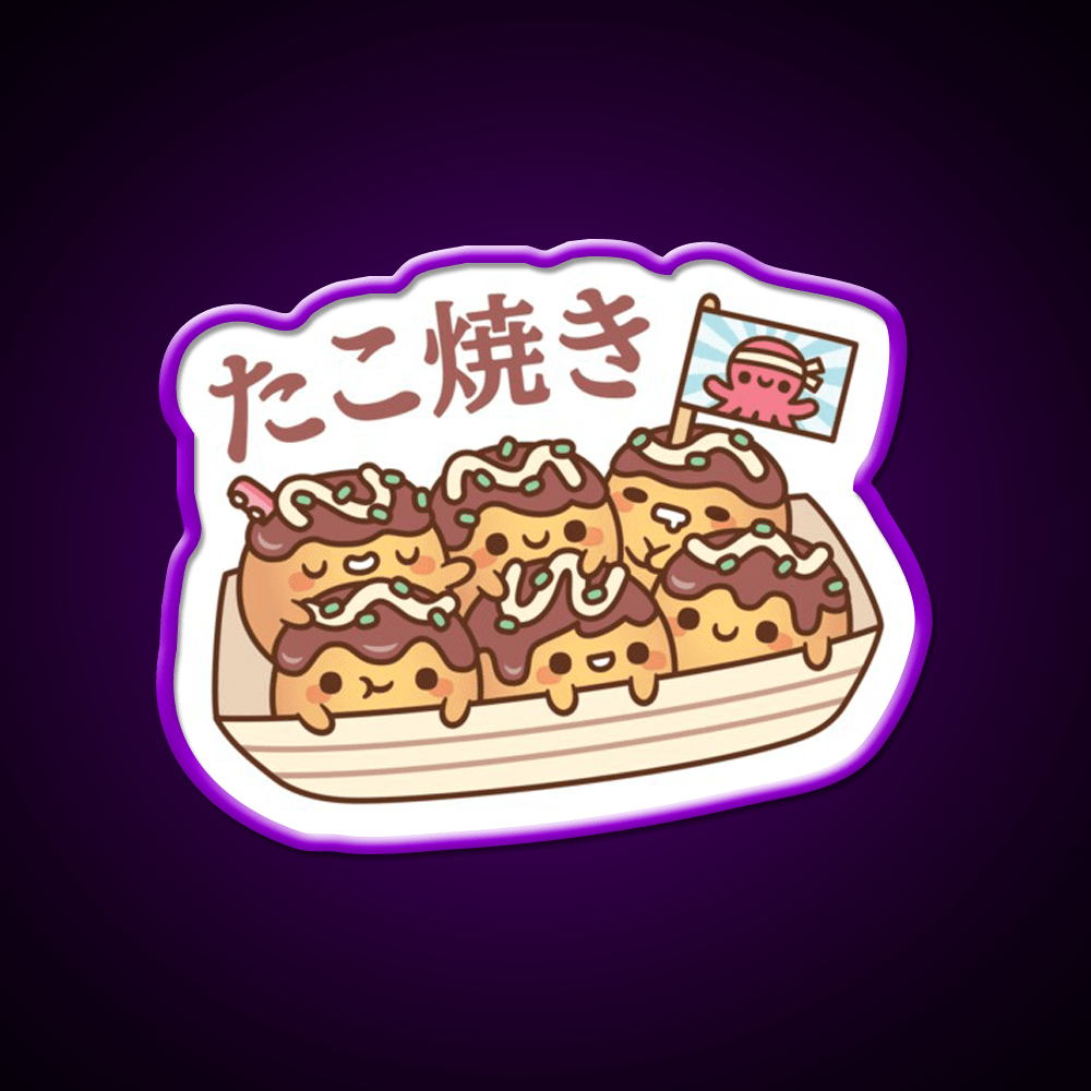 Cute Takoyaki Octopus Balls Japanese Street Food Snack Food Led Neon Sign Rgb Color - Shineneon