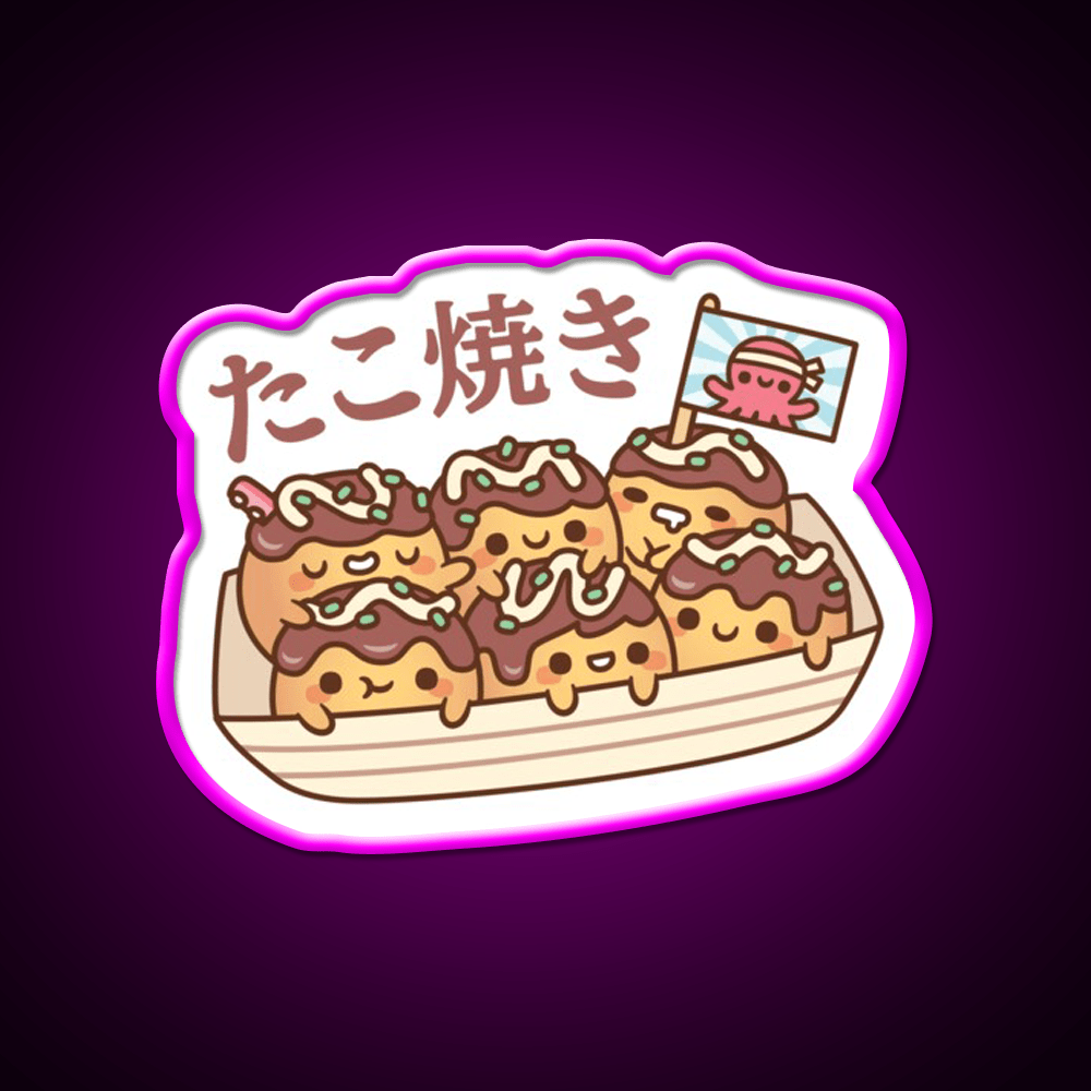 Cute Takoyaki Octopus Balls Japanese Street Food Snack Food Led Neon Sign Rgb Color - Shineneon