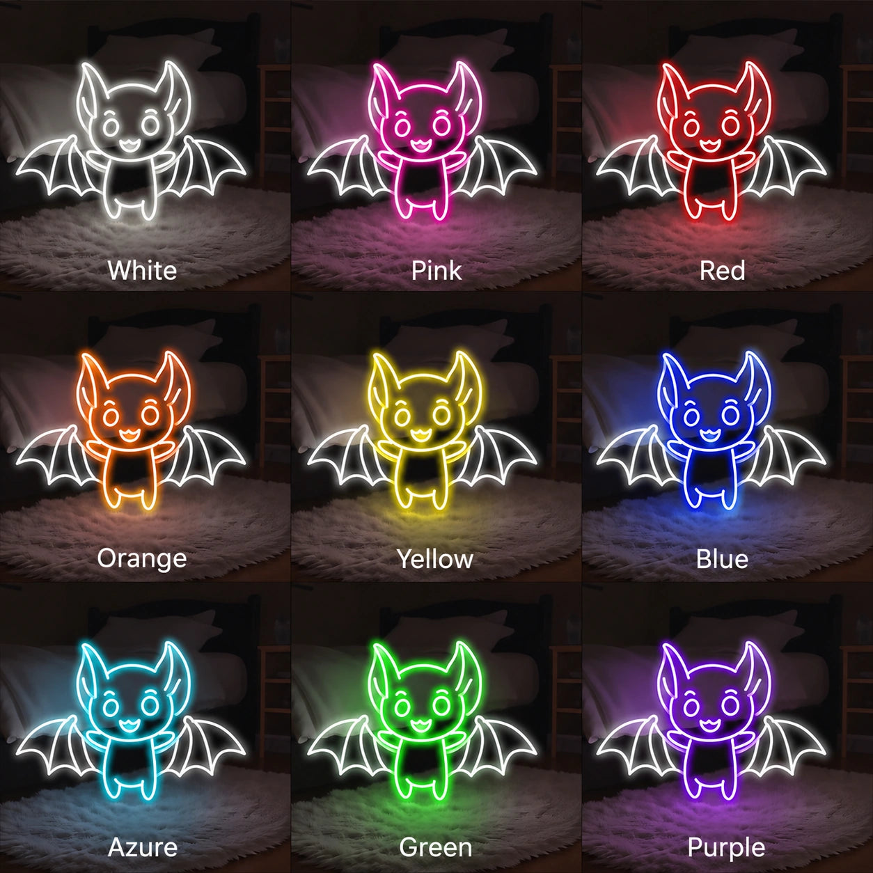 Cute Vampire Bat LED Neon Sign day and night comparison