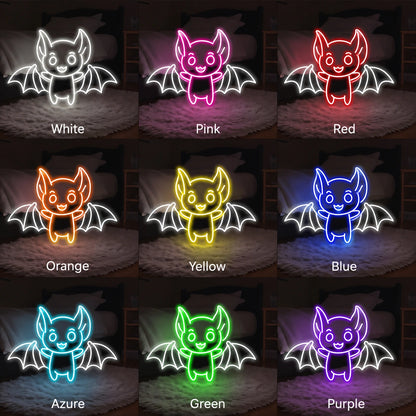 Cute Vampire Bat LED Neon Sign day and night comparison