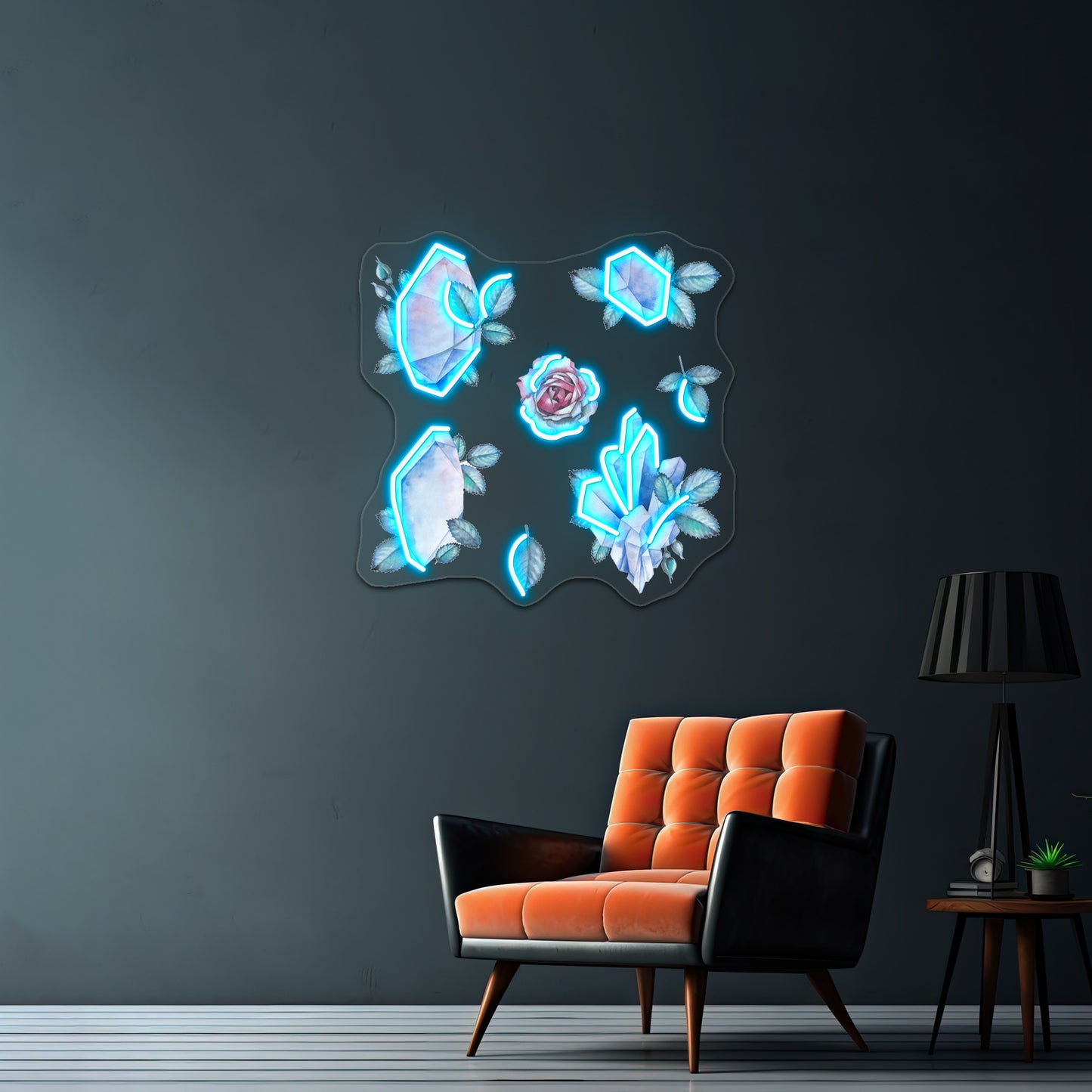 Cute Watercolor Collection Of Roses And Crystals Wall Artwork Neon Signs