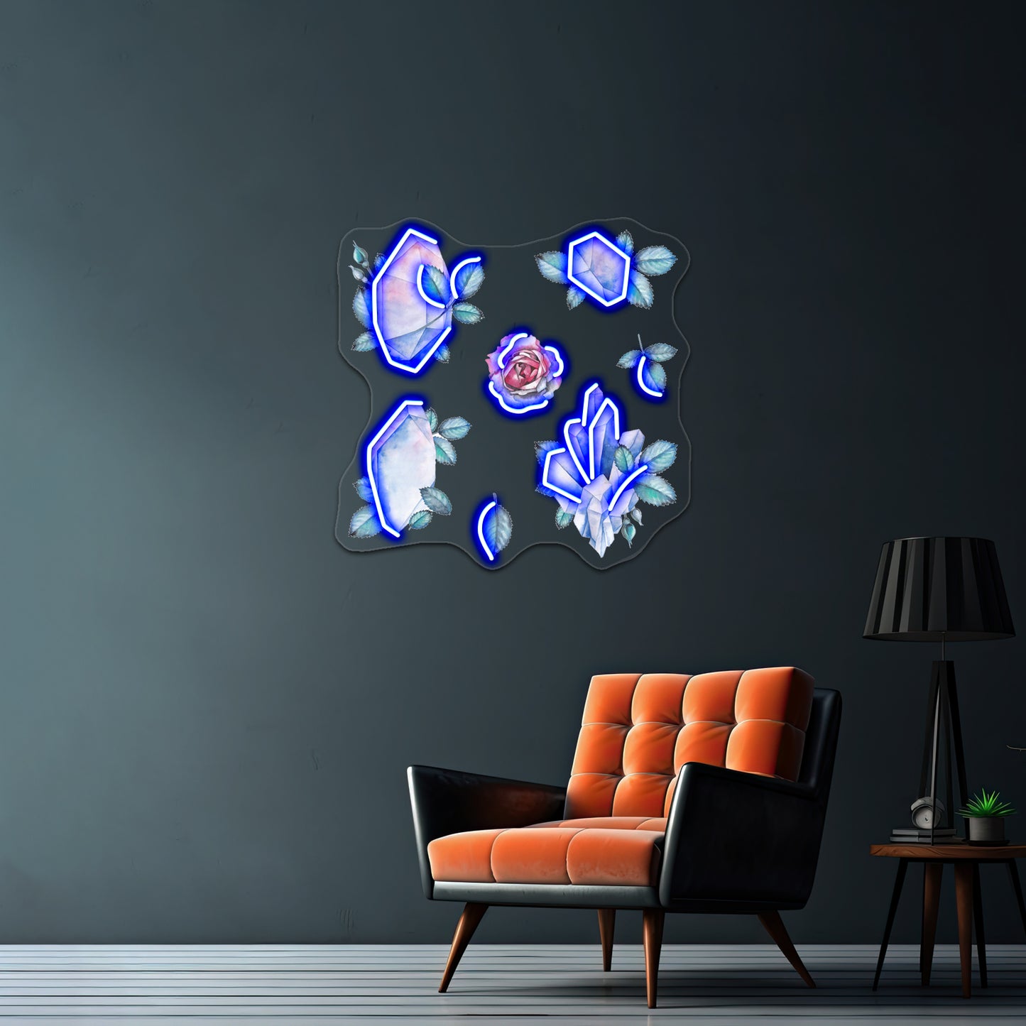 Cute Watercolor Collection Of Roses And Crystals Wall Artwork Neon Signs