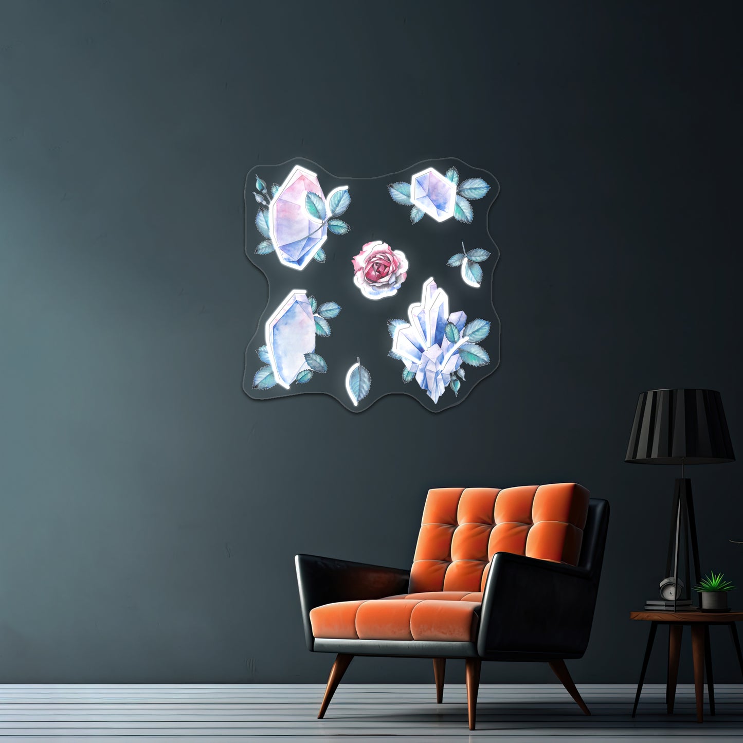 Cute Watercolor Collection Of Roses And Crystals Wall Artwork Neon Signs