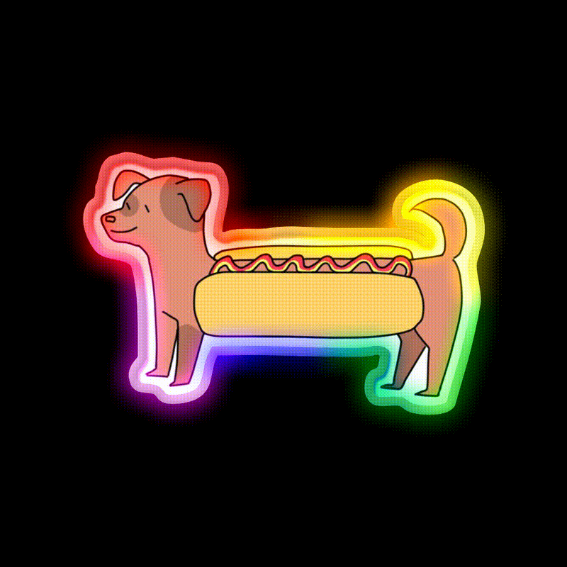 Cute Weiner Hot Dog Bun Snack Food Led Neon Sign Rgb Color - LED neon sign close-up detail