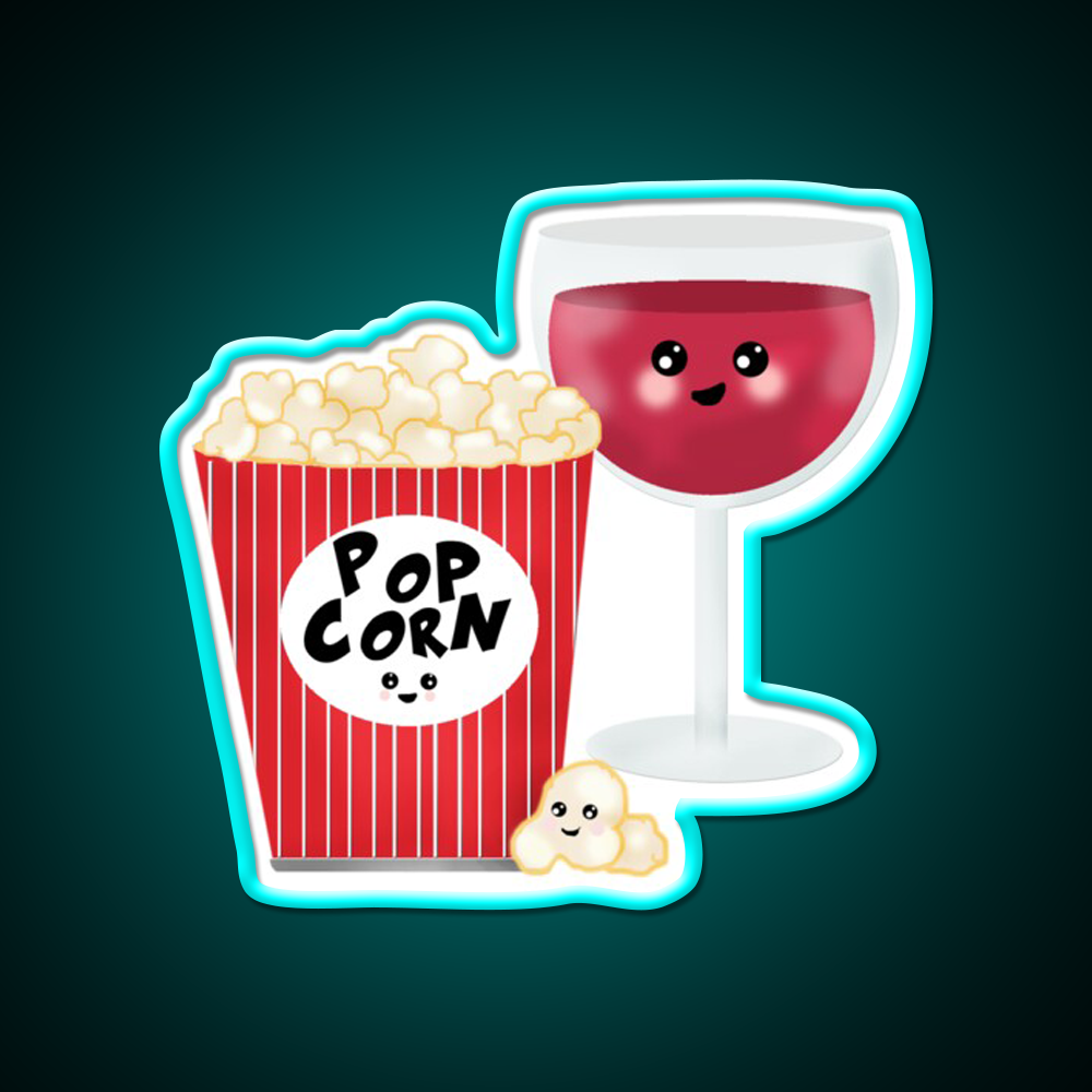 Cute Wine And Popcorn Led Neon Sign Chinese Food Rgb Color