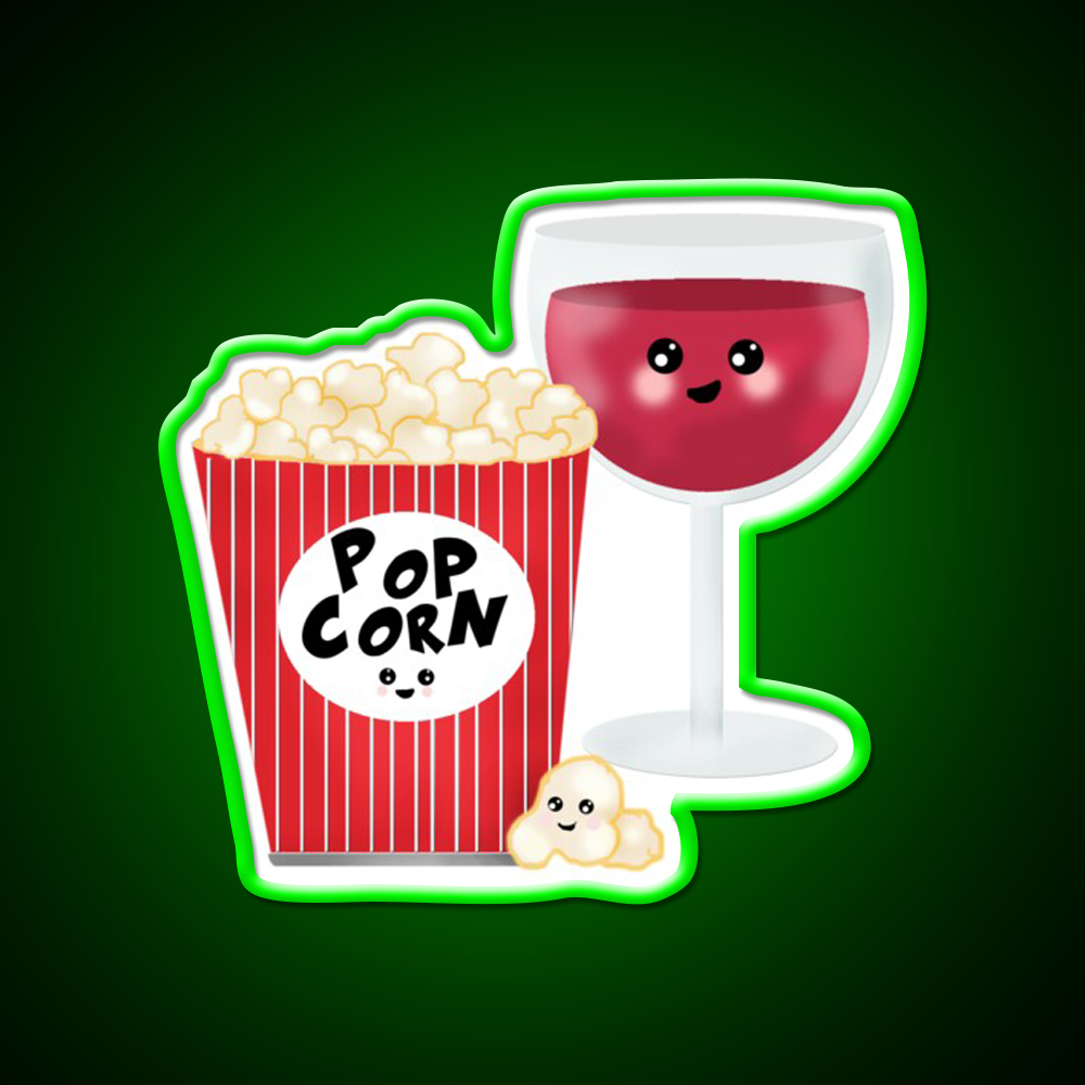 Cute Wine And Popcorn Led Neon Sign Chinese Food Rgb Color