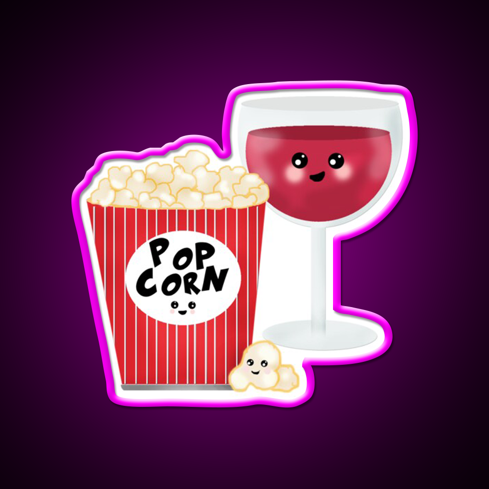 Cute Wine And Popcorn Led Neon Sign Chinese Food Rgb Color
