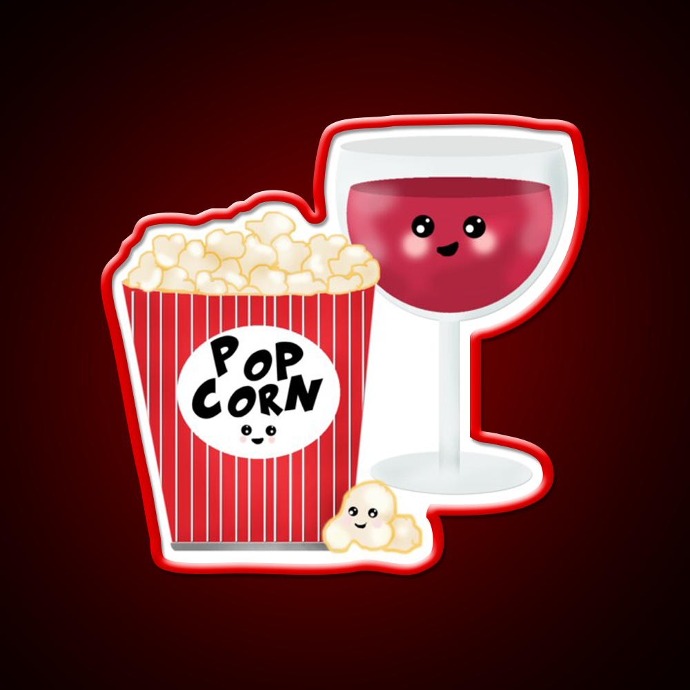 Cute Wine And Popcorn Led Neon Sign Chinese Food Rgb Color