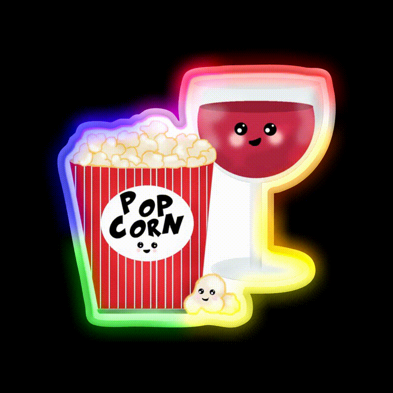 Cute Wine And Popcorn Snack Food Led Neon Sign Rgb Color - LED neon sign close-up detail