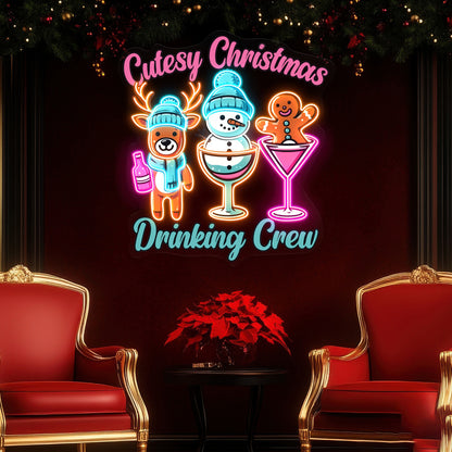 Cutesy Christmas Drinking Crew Acrylic Led Neon Sign | Shineneon