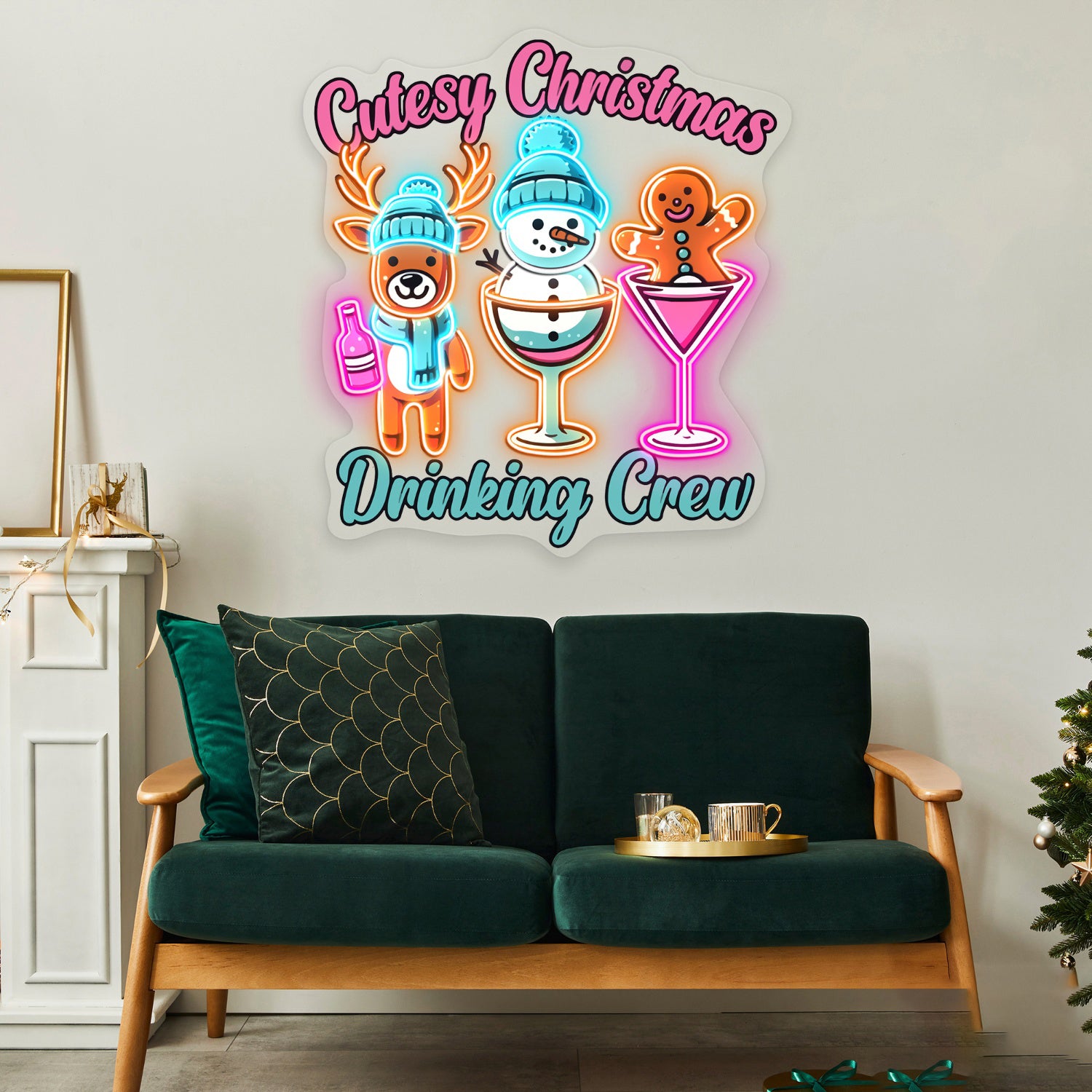 Cutesy Christmas Drinking Crew Acrylic Led Neon Sign | Shineneon