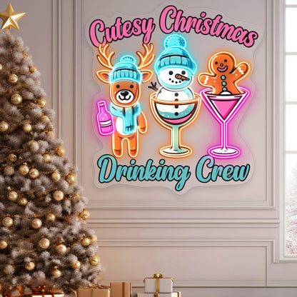 Cutesy Christmas Drinking Crew Acrylic Led Neon Sign | Shineneon