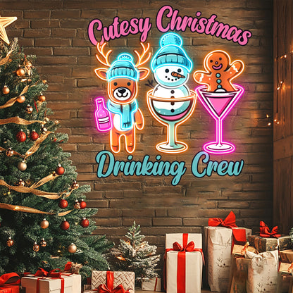 Cutesy Christmas Drinking Crew Acrylic Led Neon Sign | Shineneon