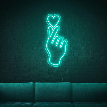 Cyan Hand And Heart Led Neon Sign For Modern Home Cafe Decor | Shineneon