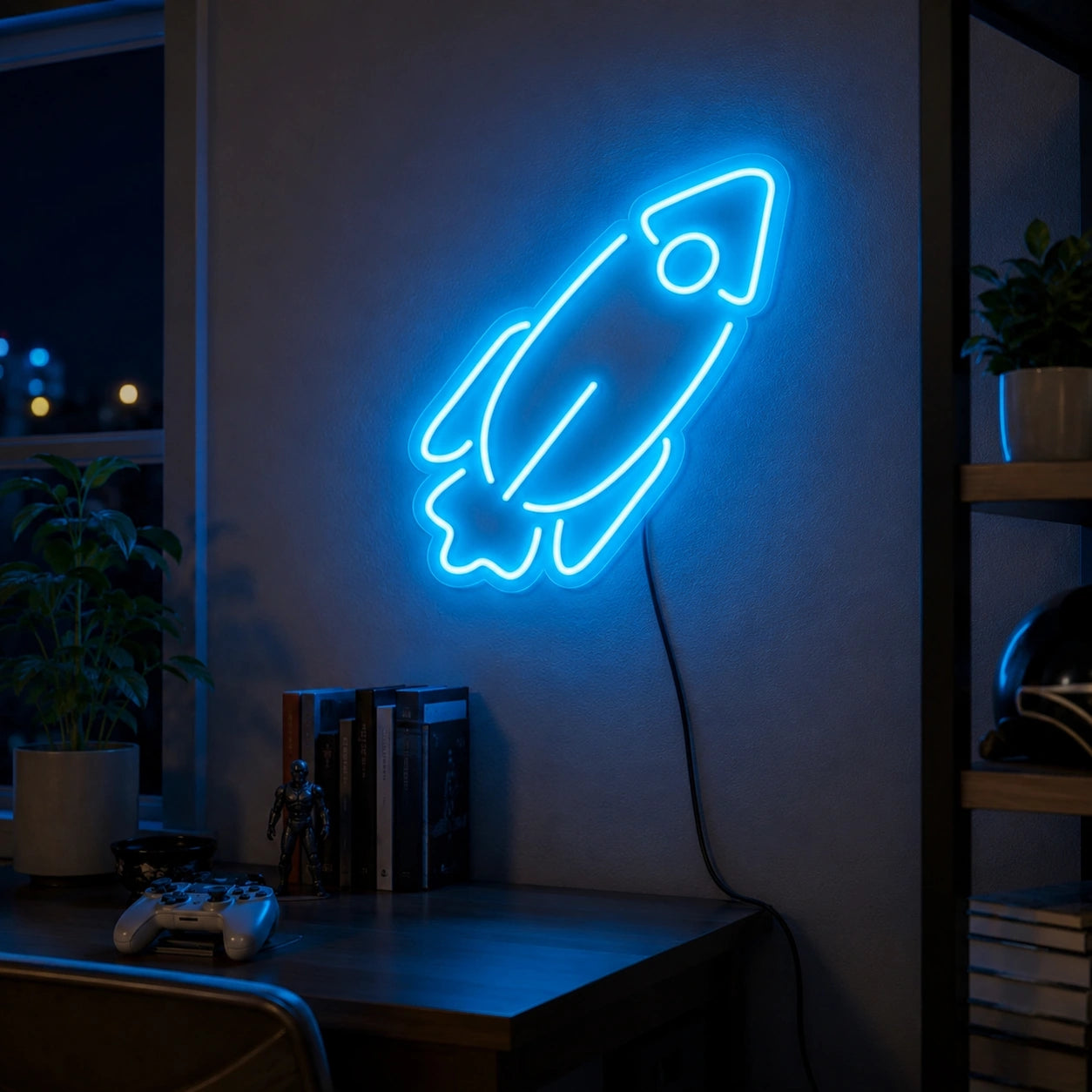 Cyan Rocket Neon Sign LED Neon Sign real lifestyle scene