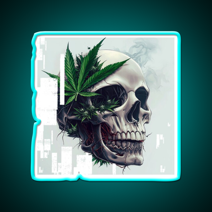 Cyber Skull Hemp Inspired Green Leaf Led Neon Sign Rgb Color - Size and dimension reference