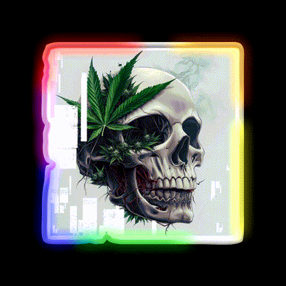 Cyber Skull Hemp Inspired Green Leaf Led Neon Sign Rgb Color - LED neon sign close-up detail
