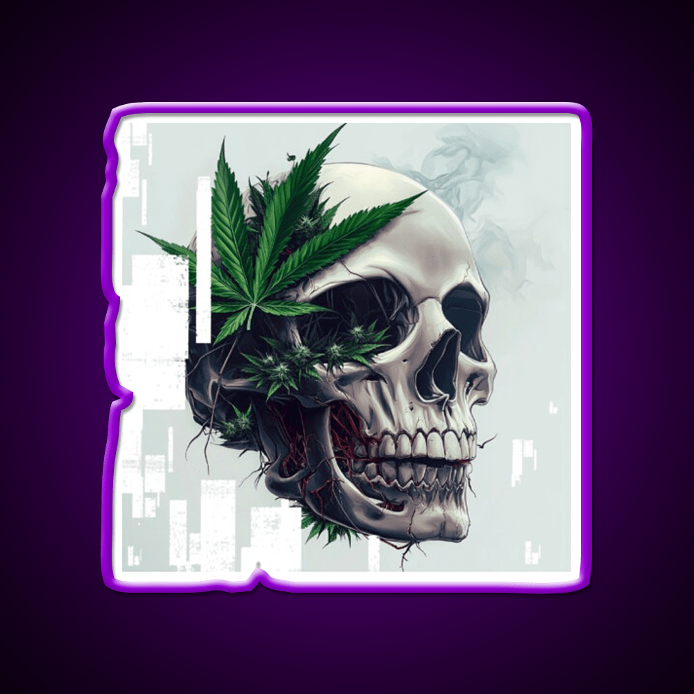 Cyber Skull Hemp Inspired Green Leaf Led Neon Sign Rgb Color - Shineneon