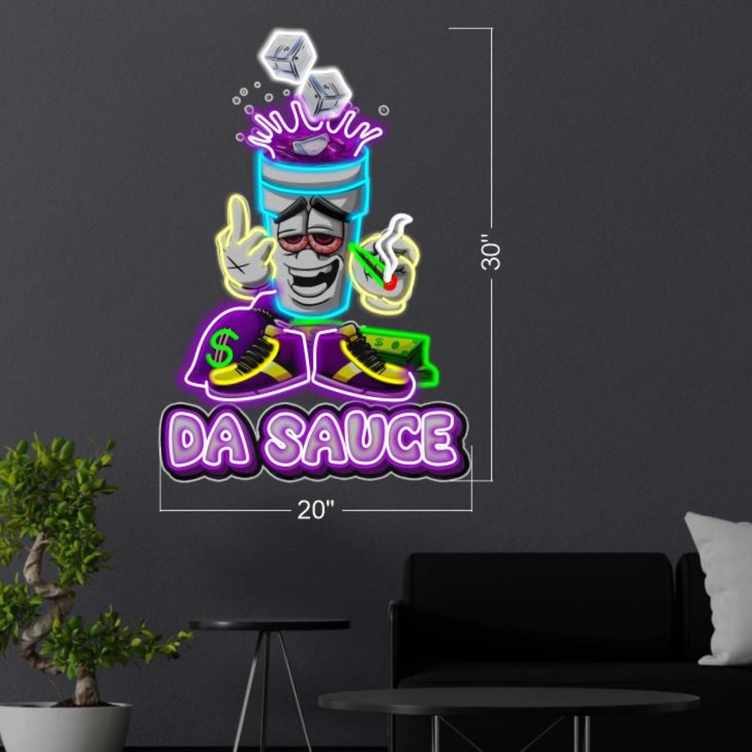 Da Sauce Cartoon Drink Cup Sneaker Cash Multicolor Led Neon Sign For Bar | Shineneon