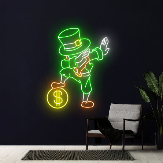 Dabbing Leprechaun Neon Sign