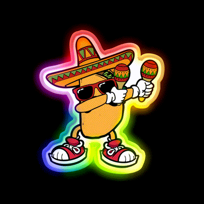 Dabbing Mexican Taco Sombrero Mustache Taco Led Neon Sign Rgb Color - LED neon sign close-up detail