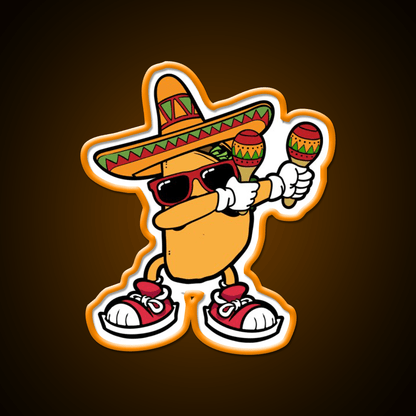 Dabbing Mexican Taco Sombrero Mustache Taco Led Neon Sign Rgb Color - Shineneon