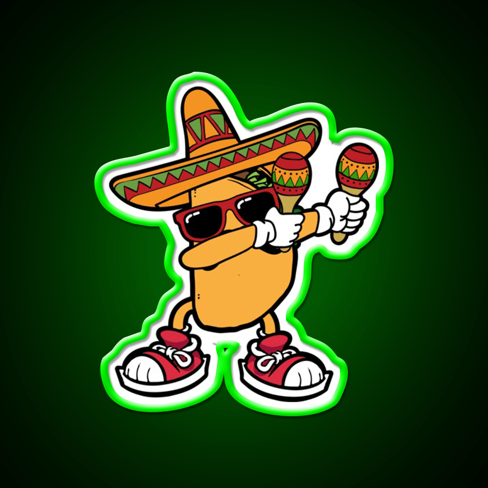 Dabbing Mexican Taco Sombrero Mustache Taco Led Neon Sign Rgb Color - Shineneon
