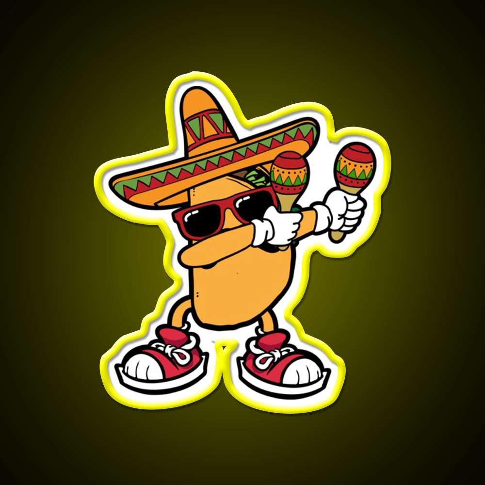 Dabbing Mexican Taco Sombrero Mustache Taco Led Neon Sign Rgb Color - Shineneon