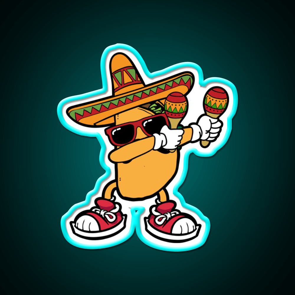 Dabbing Mexican Taco Sombrero Mustache Taco Led Neon Sign Rgb Color - Shineneon